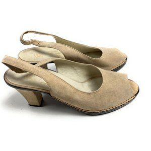 Bruno Magli Womens Suede Beige Open Toe Shoes Size 37.5 eu